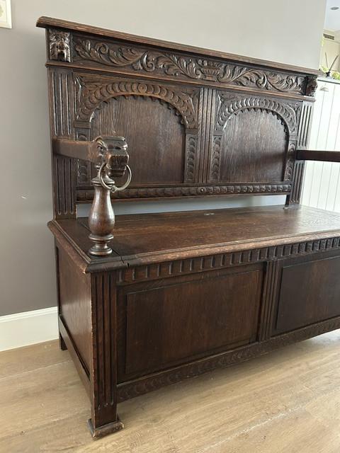 Antieke houten halbank / kistbank