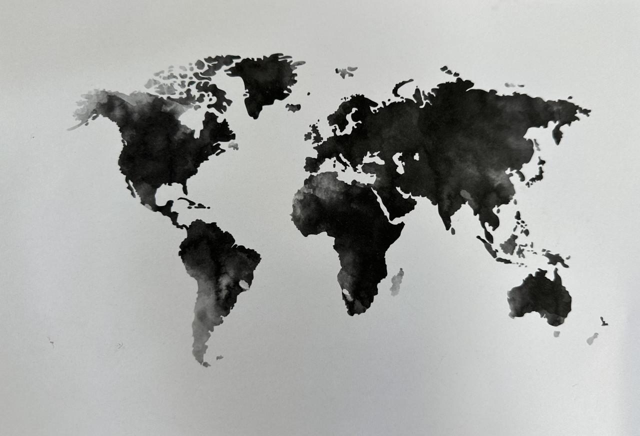 Vijf posters (wereldkaart, flamingo, bloem en quotes)