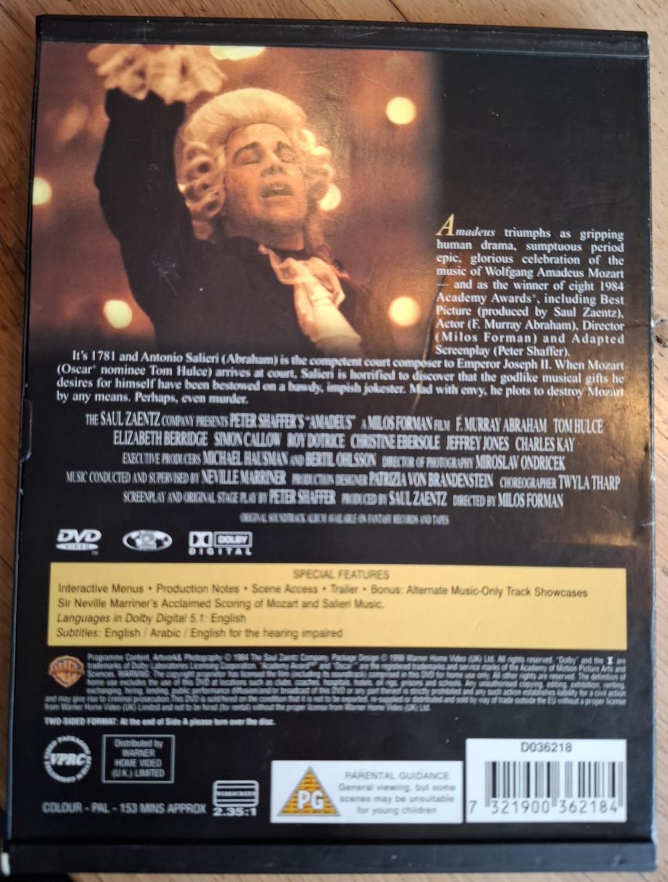 DVD Amadeus, the man, the music, the madness, the murder, the motion pict.