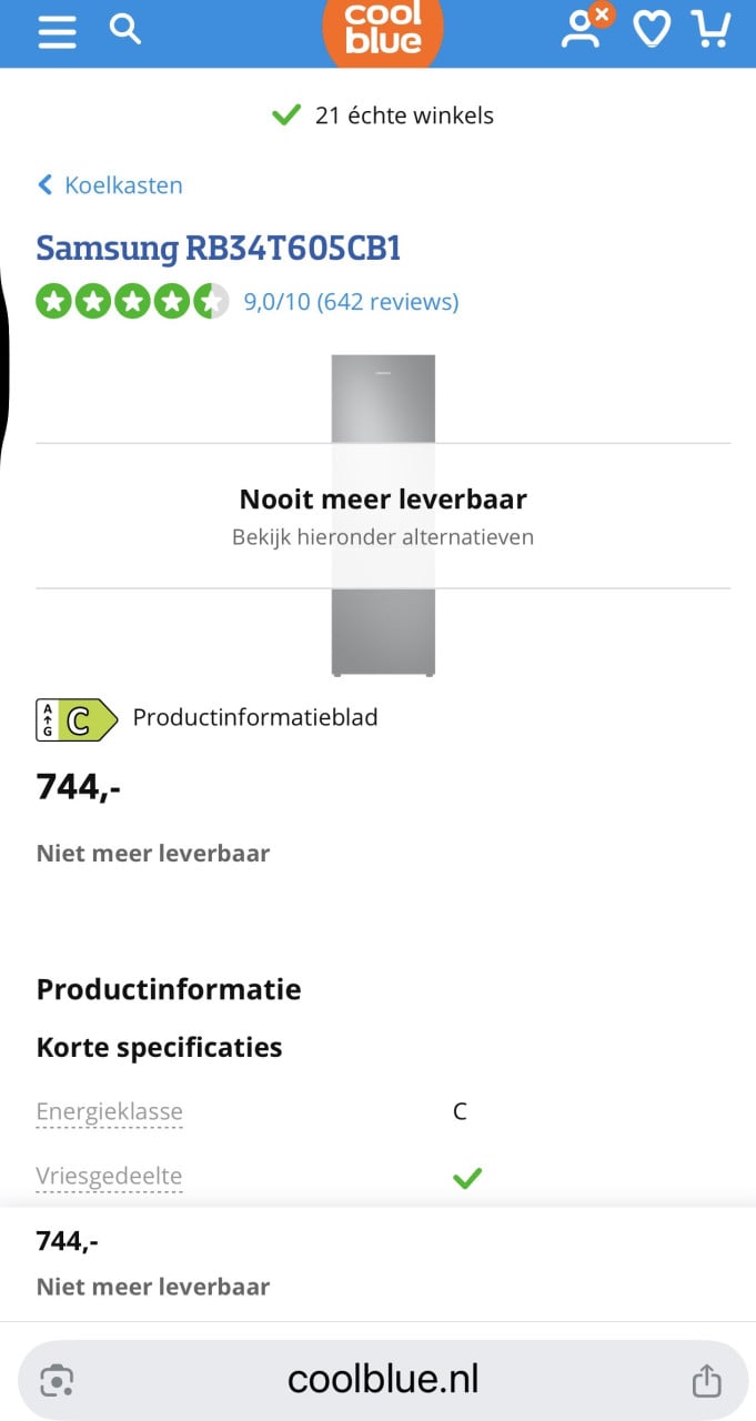 1 jaar oud Samsung NoFrost RB34T605CB1 Koelkast vriezer