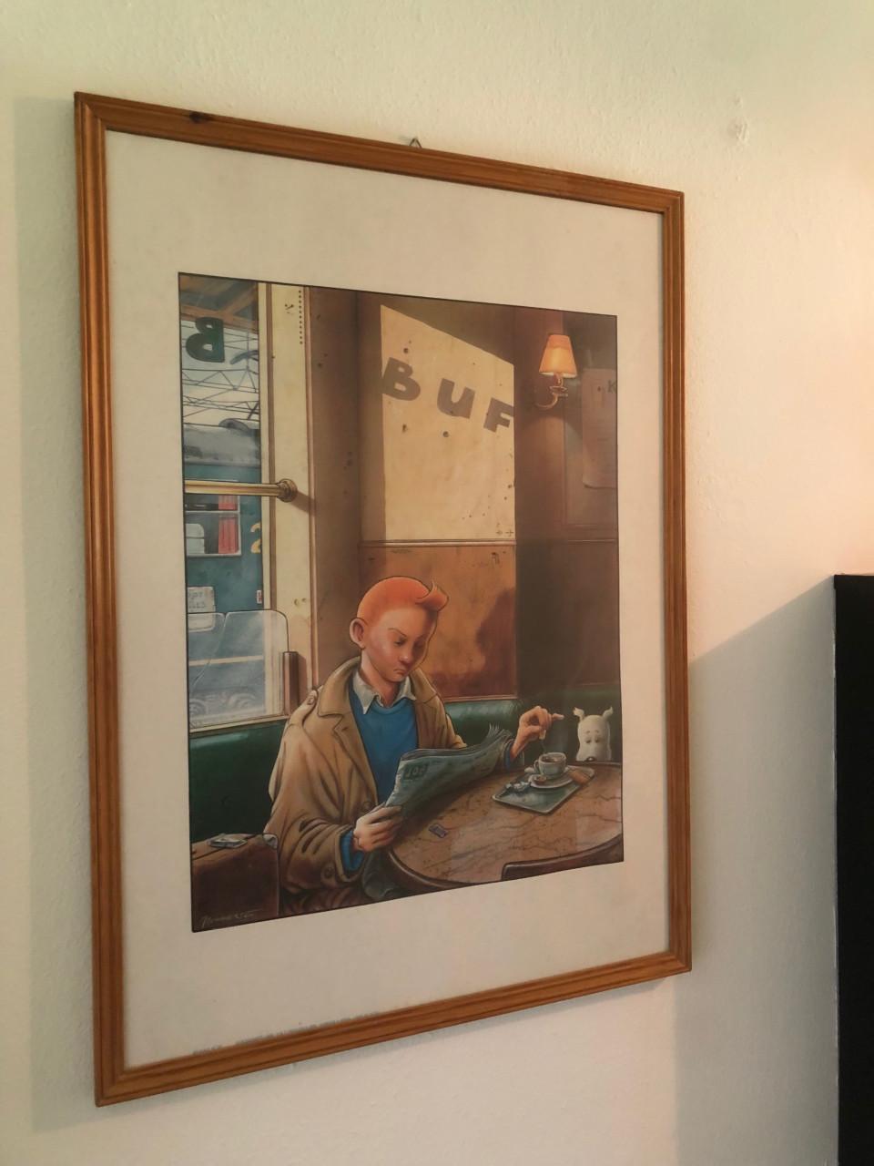 Poster Kuifje en Bobbie in café