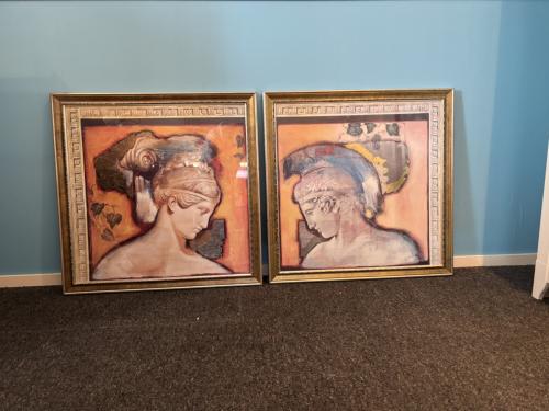 Twee stuks schilderij met houten lijst