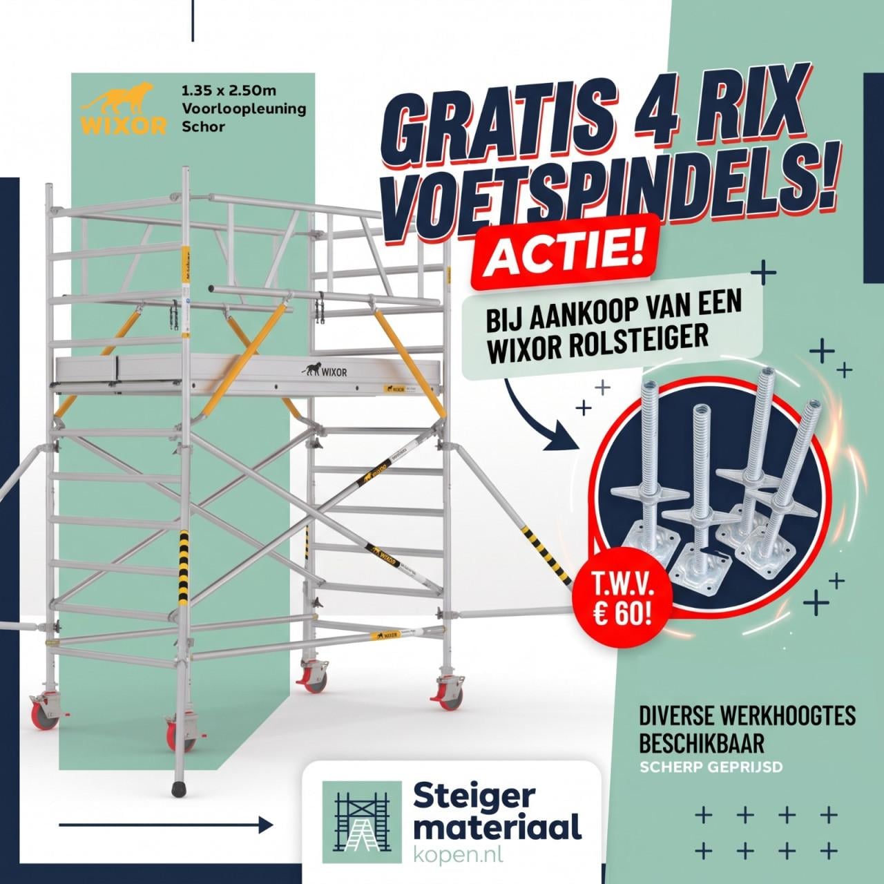 Wixor Rolsteiger 1.35 x 2.50 m + Gratis 4 x voetspindels