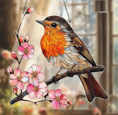 Raamhanger roodborst met bloemen