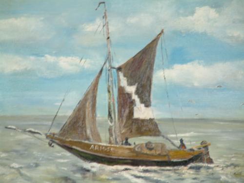 Oudere vissers schepen  schilderijen Jac Caljouw