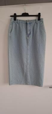 Jeansrok,lengte 80 cm blauw /grijs. 38-40