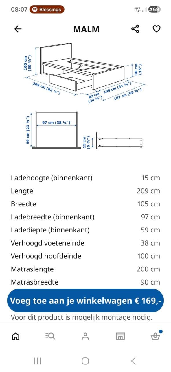 Ikea Malm 1 persoonsbed met lades wit