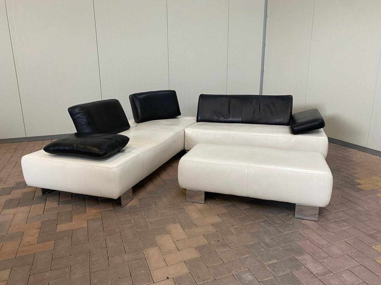 Montèl Witte Leren Hoekbank met Hocker–Luxe Echt Leer–Gratis Levering