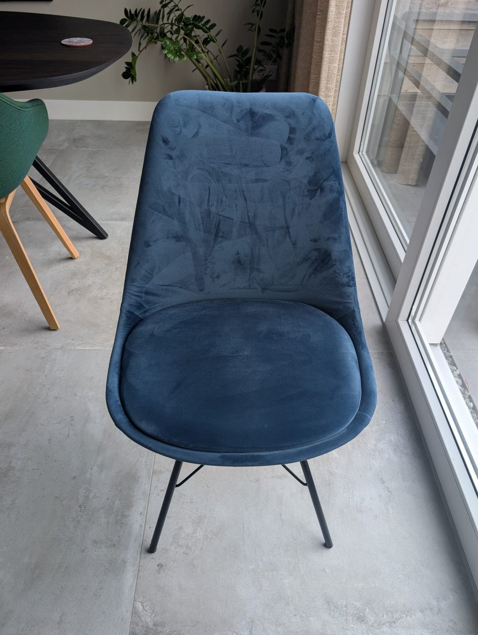 Stoffen stoelen 4x (2x okergeel, 2x blauw)