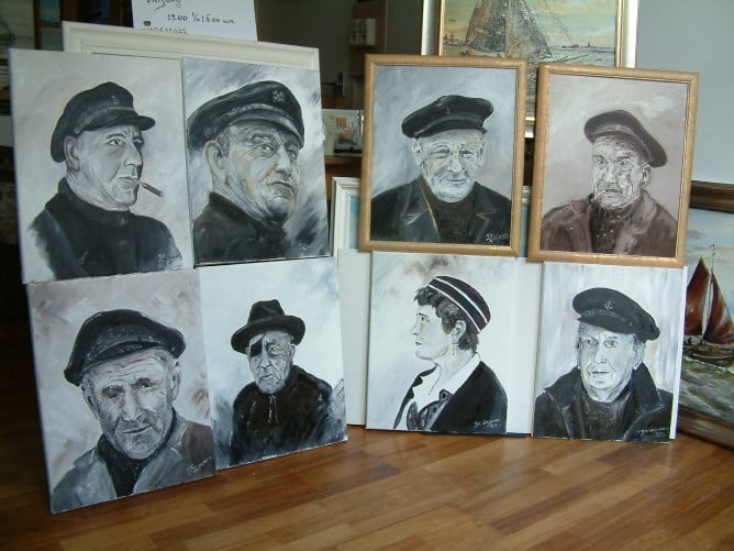 Portret vrolijke gezichten en minder vrolijk  Jac Caljouw schilderijen