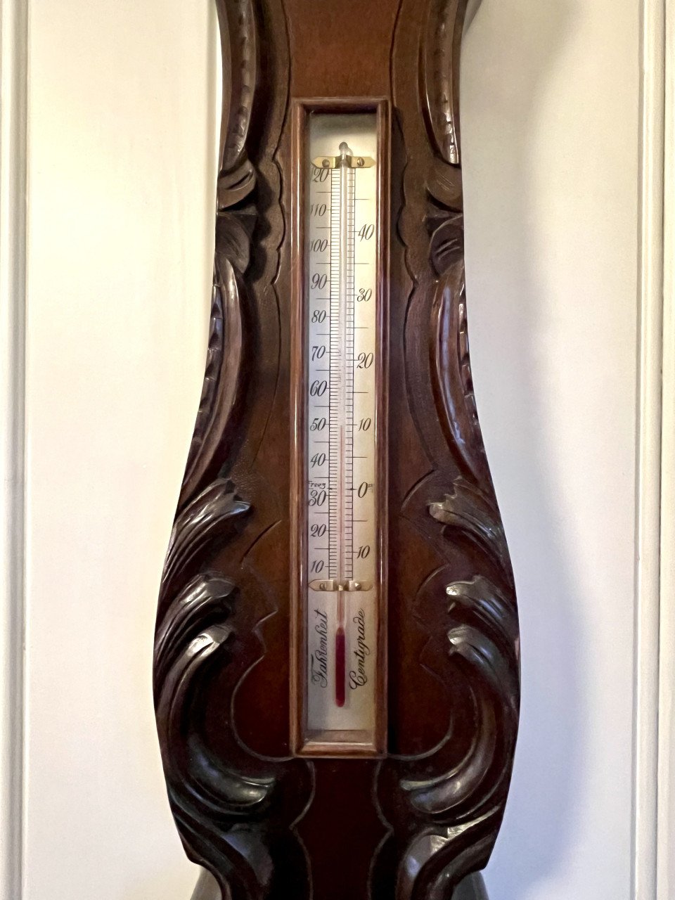 Antieke Engelse mahoniehouten barometer met kwikthermometer