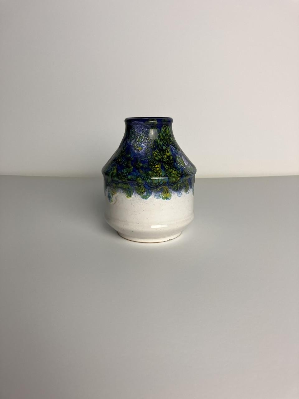 West Germany vaas 18/12 vintage – keramiek – wit/blauw/groen – 12 cm