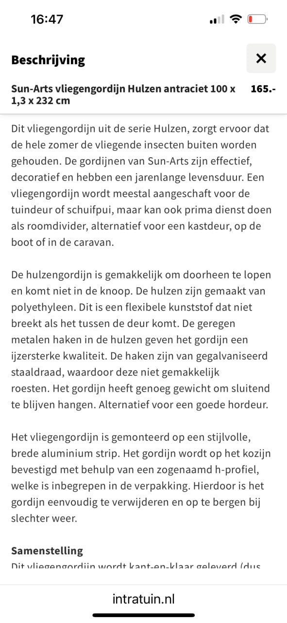 Vliegengordijn van Sun arts. Antraciet.