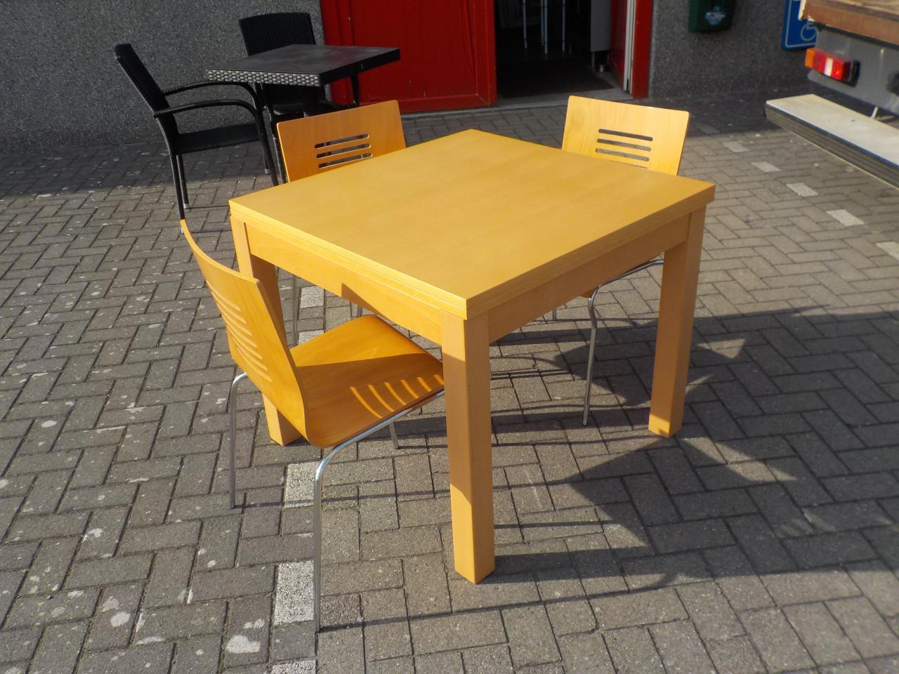 Verlengbare eettafel 90 x 90 / 180 x 90 cm + 3 stoelen