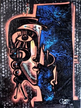 ...Dulcinea en azul .... Acrylschilderij van Simeon Gonzales 100 cm x 75 cm