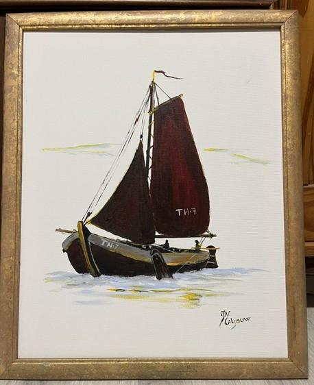 Oude visserij op zeil schilderijen Jac Caljouw  Arnemuiden 40 x50 cm