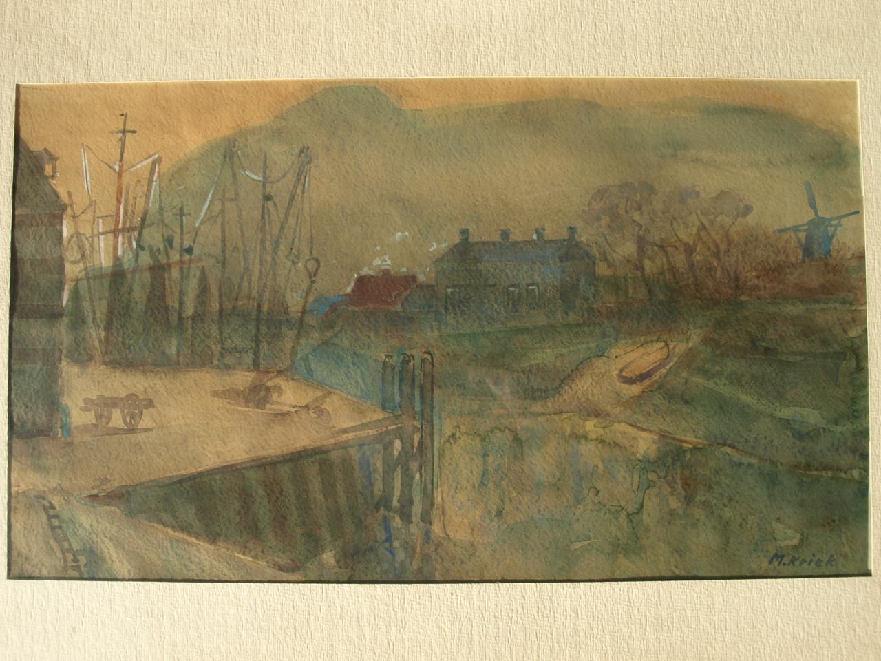 Aquarel van de haven van Veere van Mario Kriek