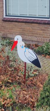 Geboordebord ooievaar blauw