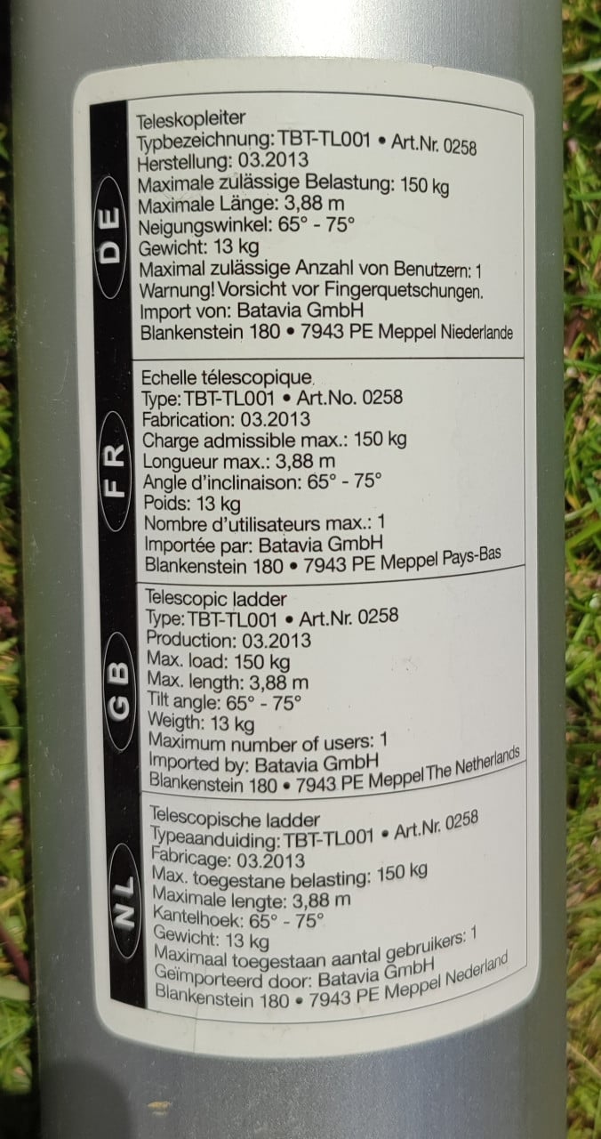 Telescoopladder 3,88m - ingeklapt 120cm x 48 cm