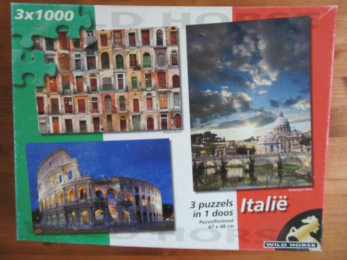 Doos met 3 puzzels van Italië waarvan 2 volledig, 1000 stukjes.