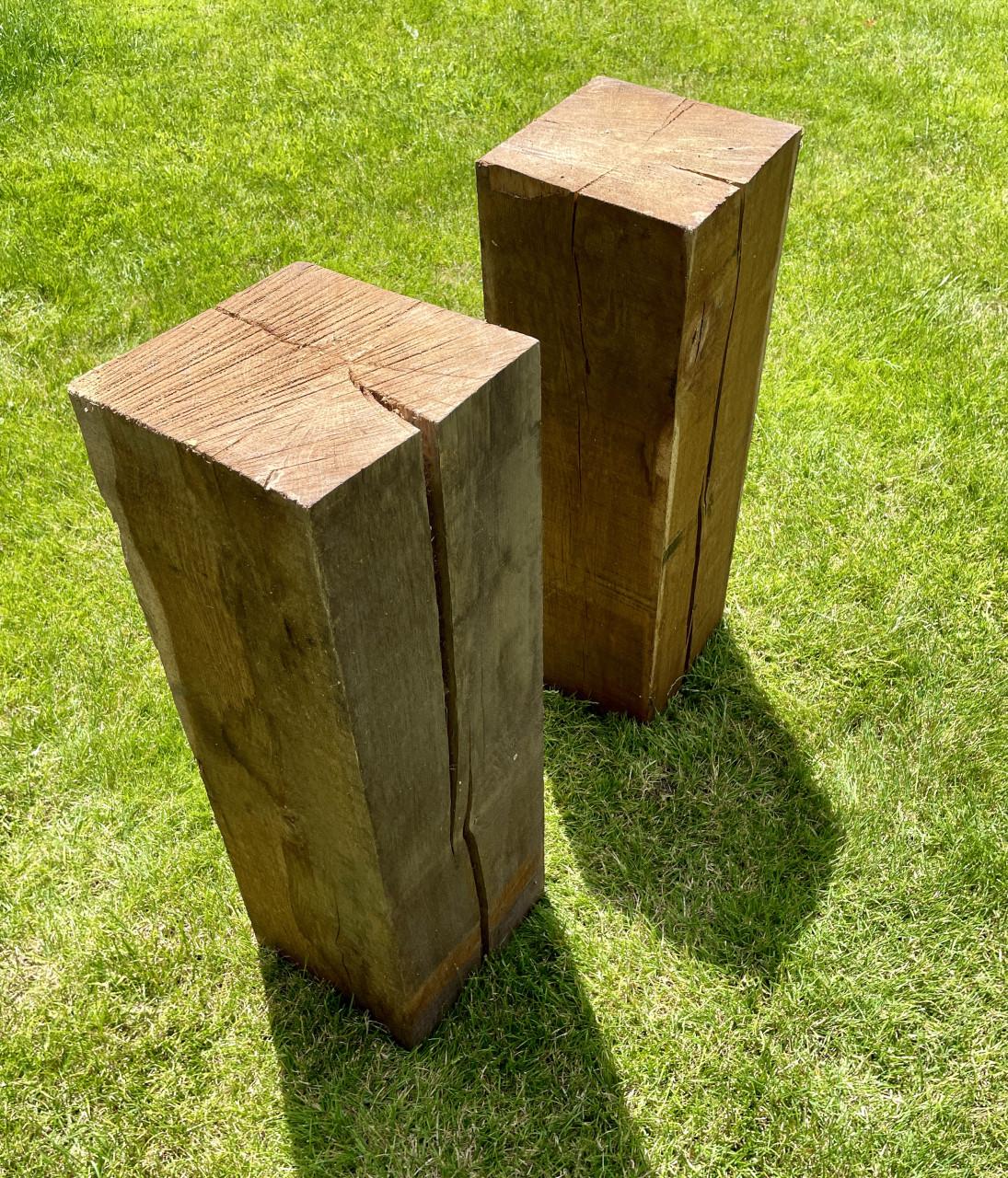 2 massief eiken houten pilaren/zuilen