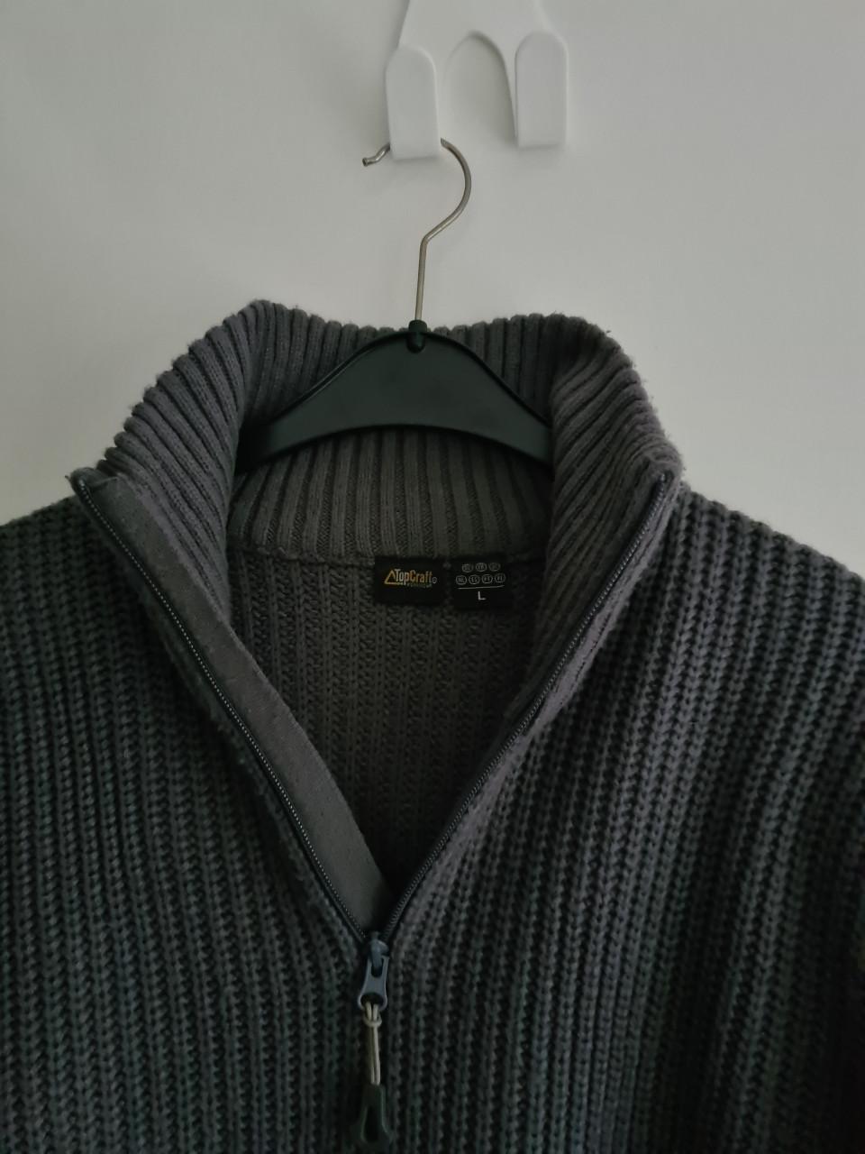 Top Craft antraciet grijze gebreide schippers trui met rits  Maat L