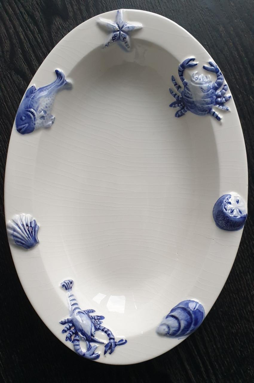 3 Prachtige schalen met visafbeeldingen 31, 28,5 en 18 cm doorsnede