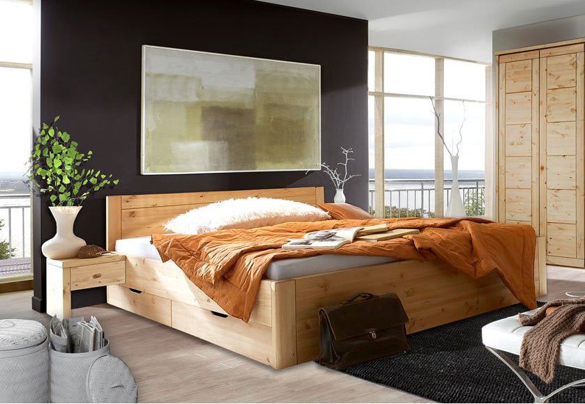 Massief grenenhout. Bed ODIN met bedlades. Natuur of in Wit