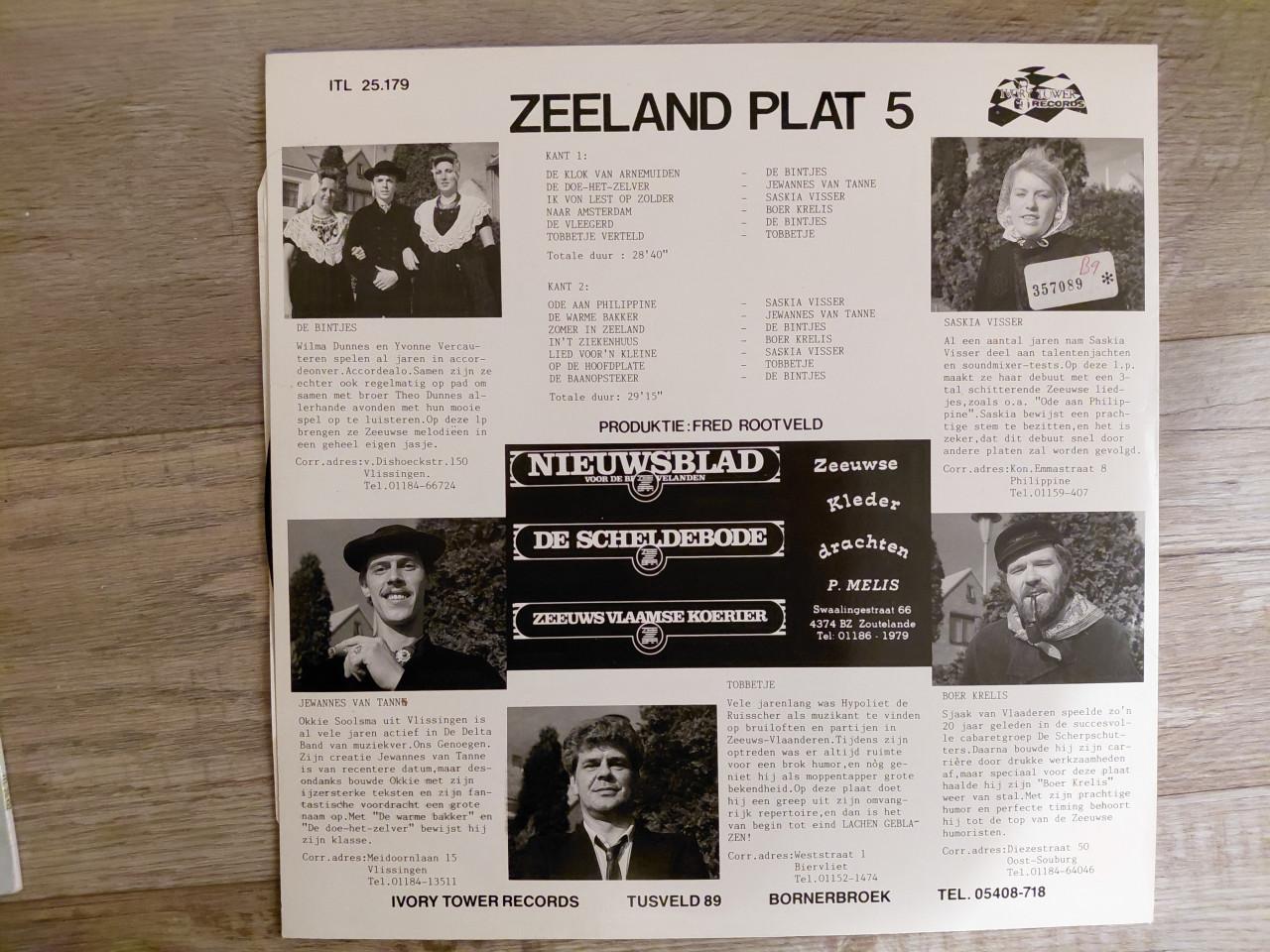 5 LP's Zeeland plat . Nrs: 1, 2, 3, 4 en 5.