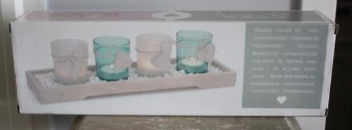 Nieuwe in verpakking theelichten set wit met pastel blauw