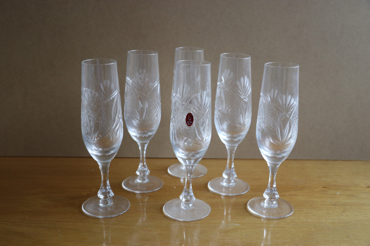 Kristal Borisov uit Belarus 6 champagne glazen 190 ml 24% Pbo Hoog 21 cm