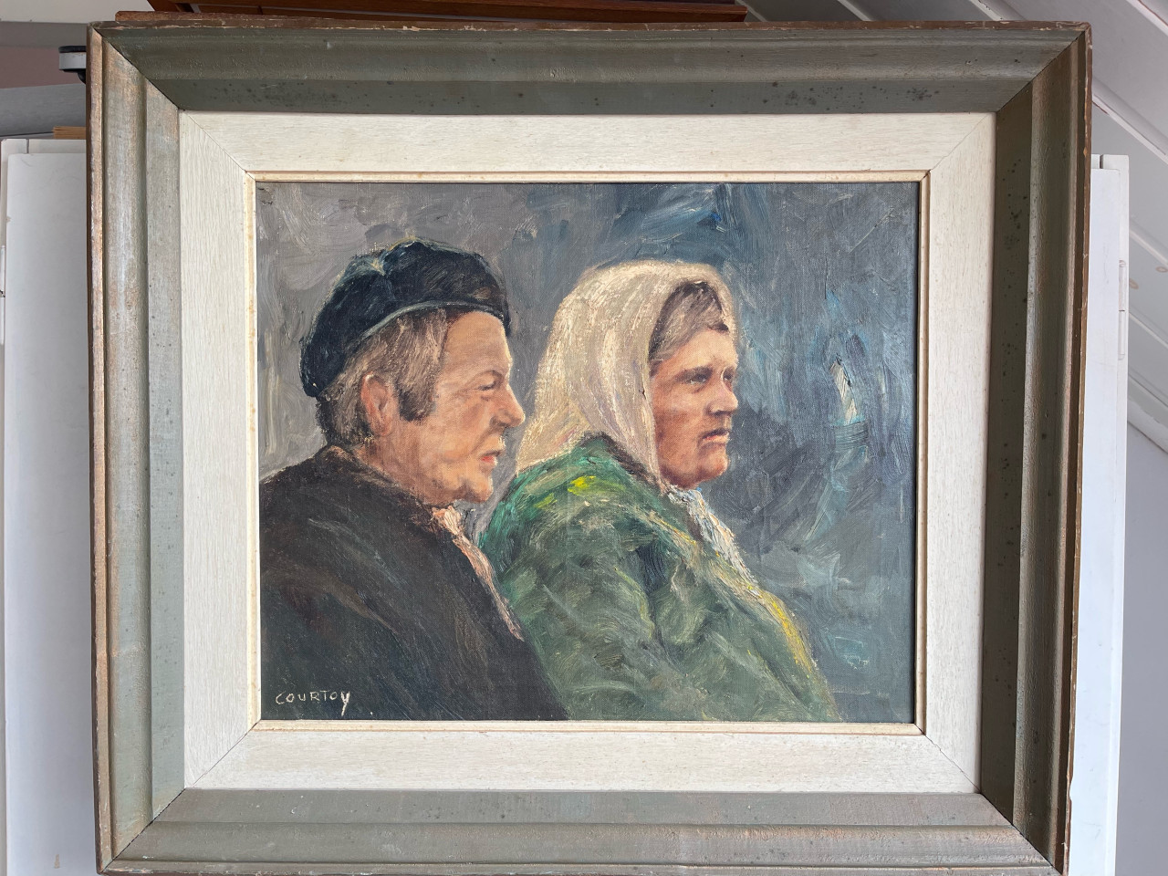 Charmant schilderij “Boer en Boerin” – Courtoy
