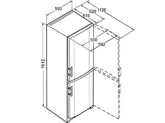 Liebherr A++ koel vries combinatie koelkast vriezer 161x55x60 cm.