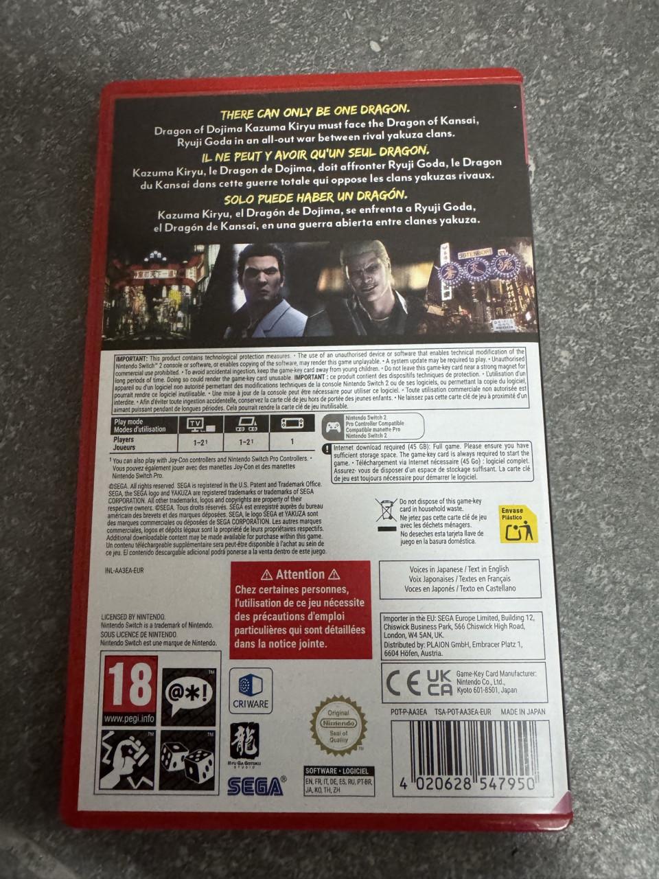 Yakuza Kiwami 2 - Nintendo Switch 2 (gamekey card)