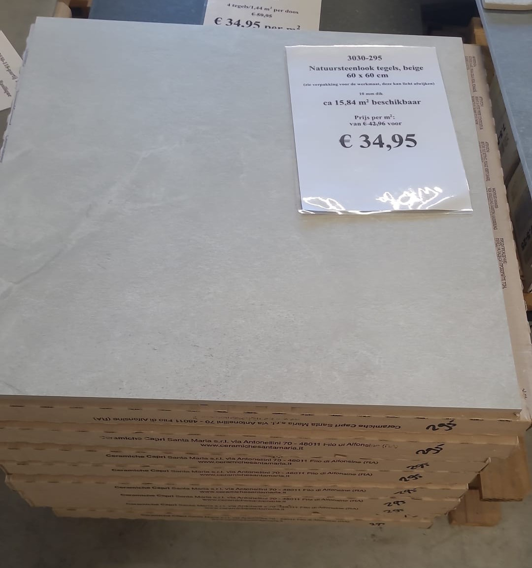 Ca 15,84 m² beige natuursteenlook tegels, 60x60 cm, van € 42,96 per m² voor