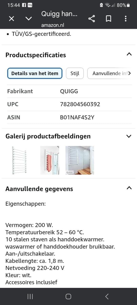 Elektrisch verwarmbaar handoekrek
