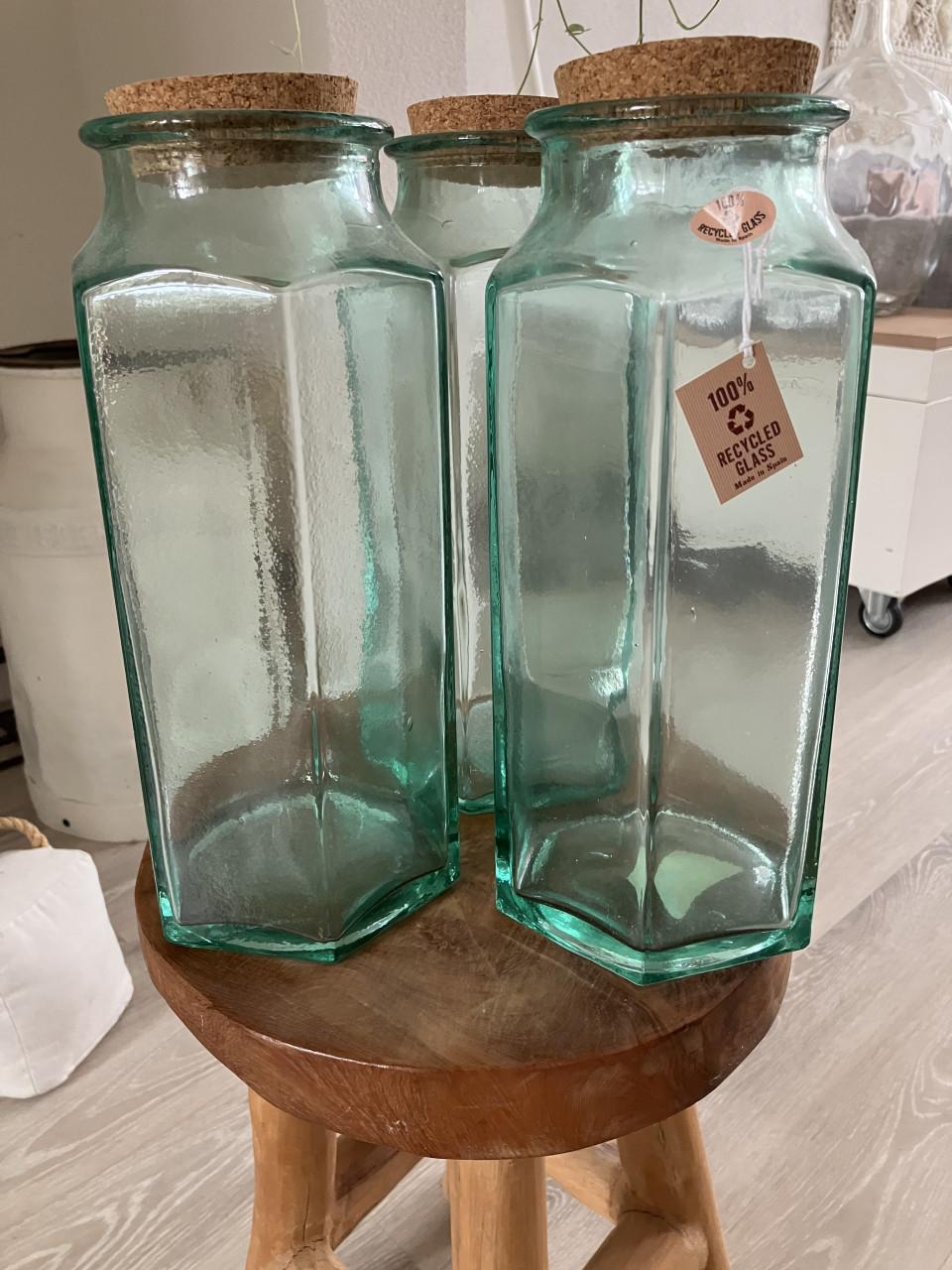 3 stuks nieuw glazen voorraad potten