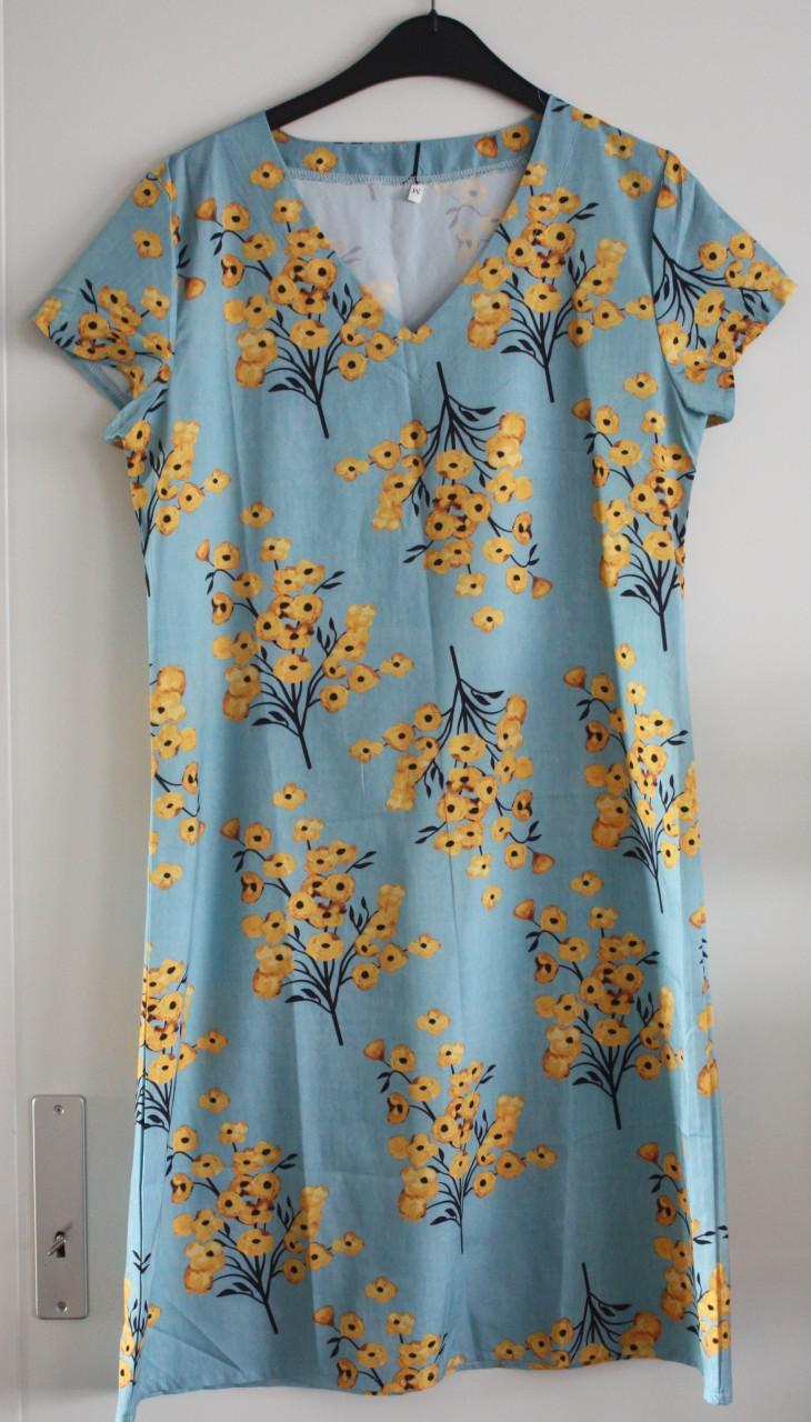 Jurk blauw met gele bloemen maat m