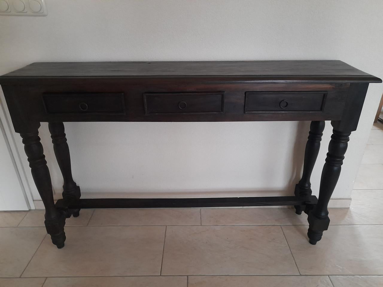 Massief houten Side table 149 x 34,5 x 92H (in goede staat )  Met 3 laden