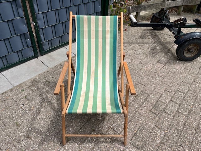 Strandstoel met armleuning Groen-Wit gestreept