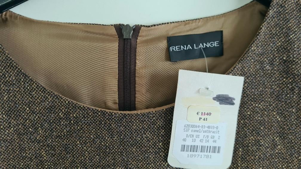 RENA LANGE: Nieuw klassiek bruine tweed jurkje maat 40 € 1.140,–