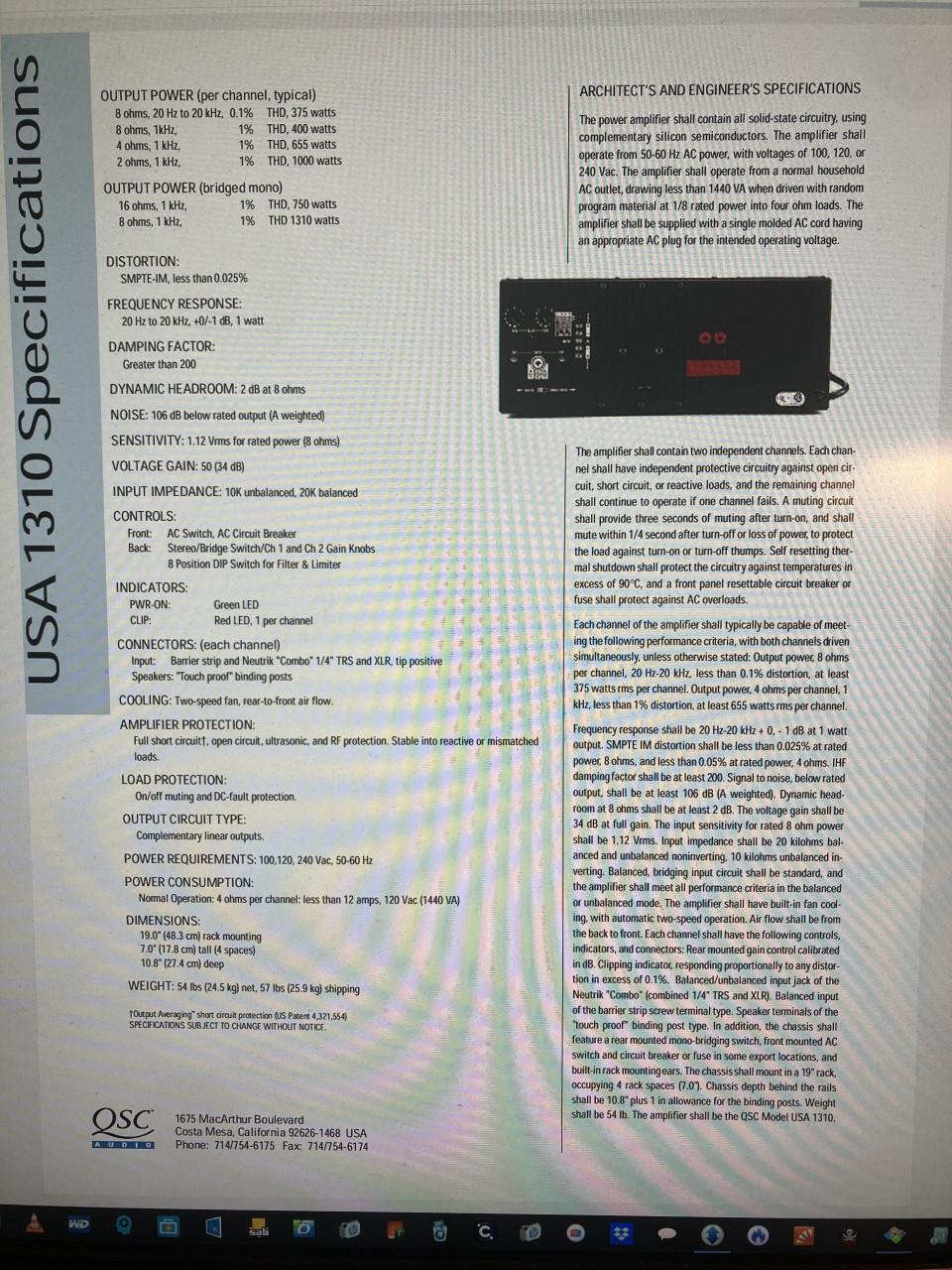 QSC USA 1301 professionele eindversterker  dient gerepareerd te worden