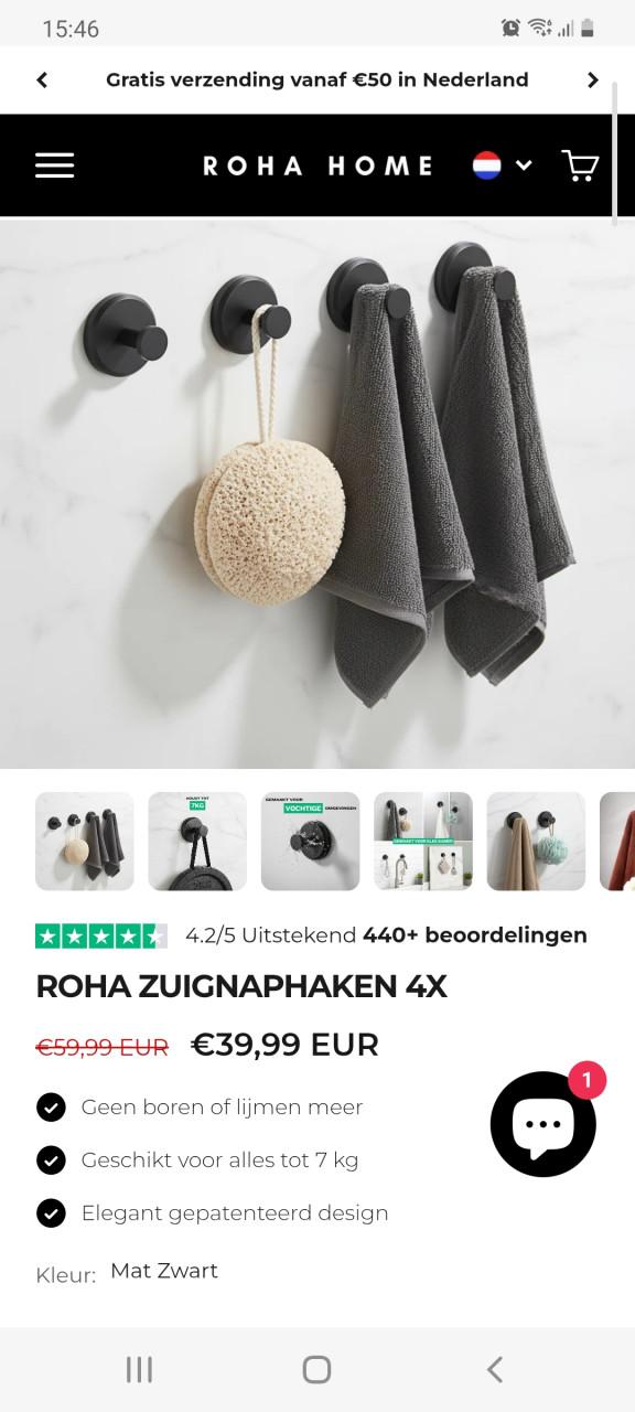 Badkamer haken nieuw (zonder boren)
