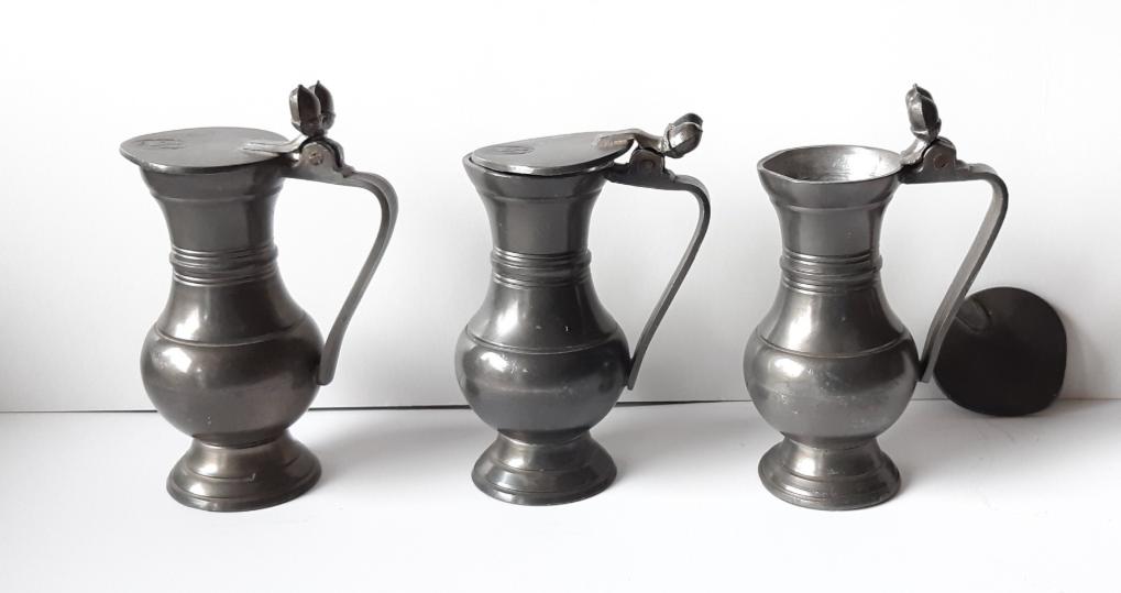 3 kleine tinnen eikel kannetjes