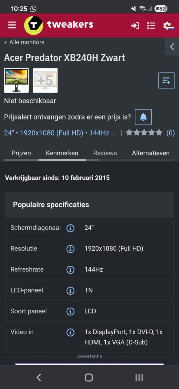 Monitor Acer Predator XB240H , 24 Inch, 144 Hz