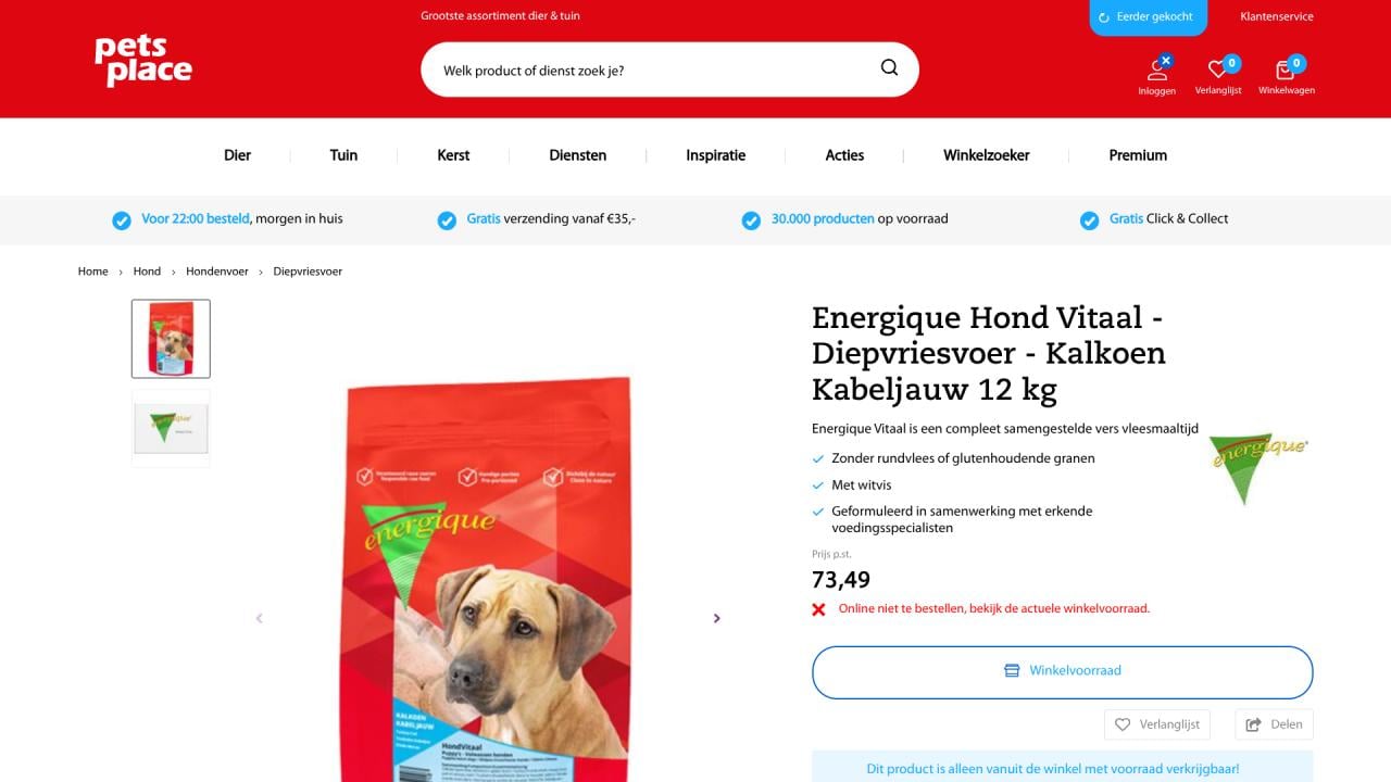 12 kg KVV Kalkoen + Kabeljauw, diepvriesvoer voor hond