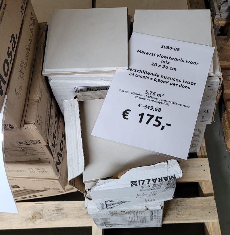 3030-88 ca 2,88 m² ivoor mix vloertegels 20x20 cm, van € 159,84 voor