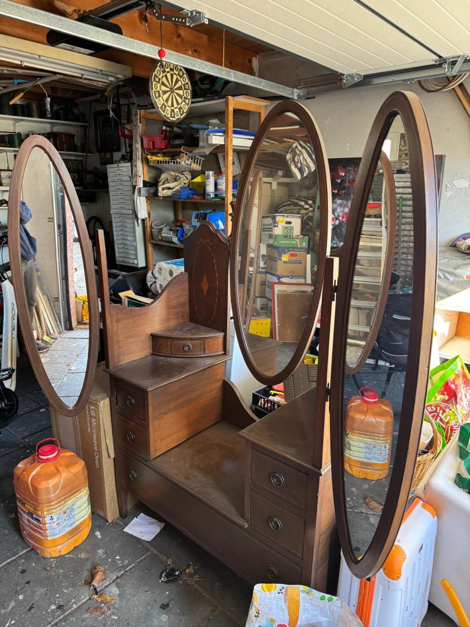 Kaptafel / toilettafel spiegel mahonie Edwardian Engels 1900