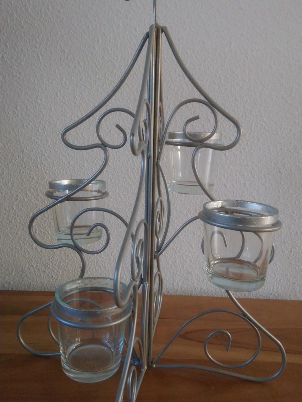 Metalen kerstboom met glazen waxinelichthouders, h 40 cm