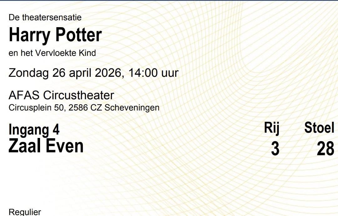Harry potter de musical 26 april 2026 14u 2 kaartjes naast elkaar